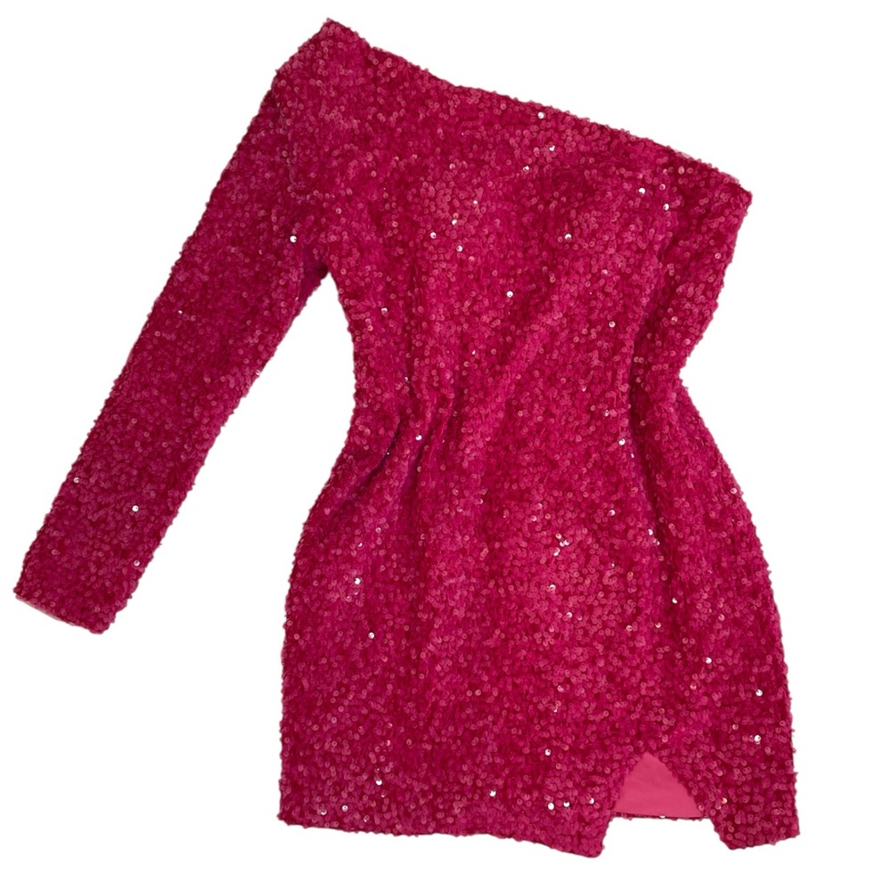 Berlinnova Pink Sequin One-Shoulder Mini Dress